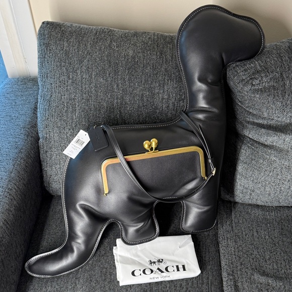 Coach Dino Kisslock Frame Bag & Coin Purse Bag Charm Black Glovetanned Leather - Picture 5 of 15